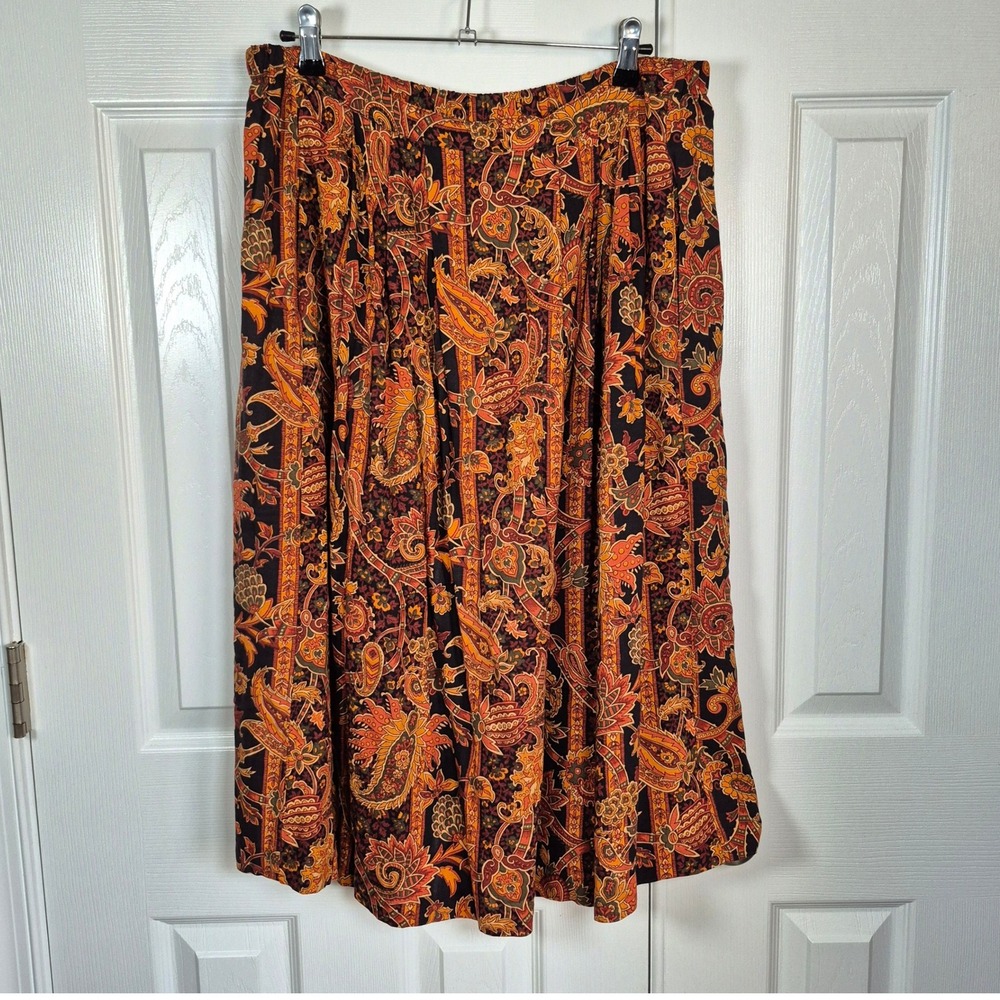 Vintage 90s floral midi skirt orange paisley size 12 Sheridan‎ square